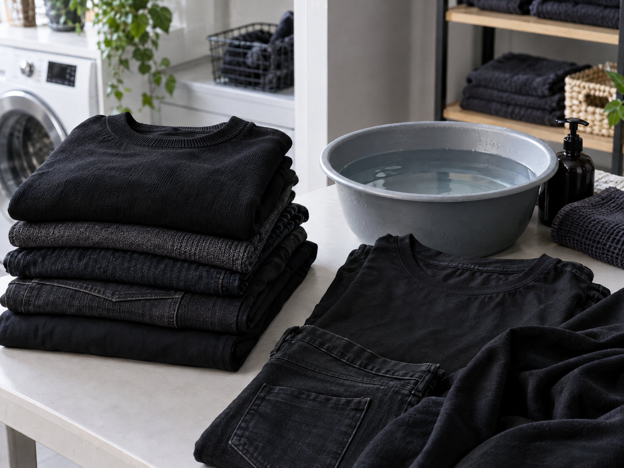 Black and charcoal clothes sorted for gentle colour care